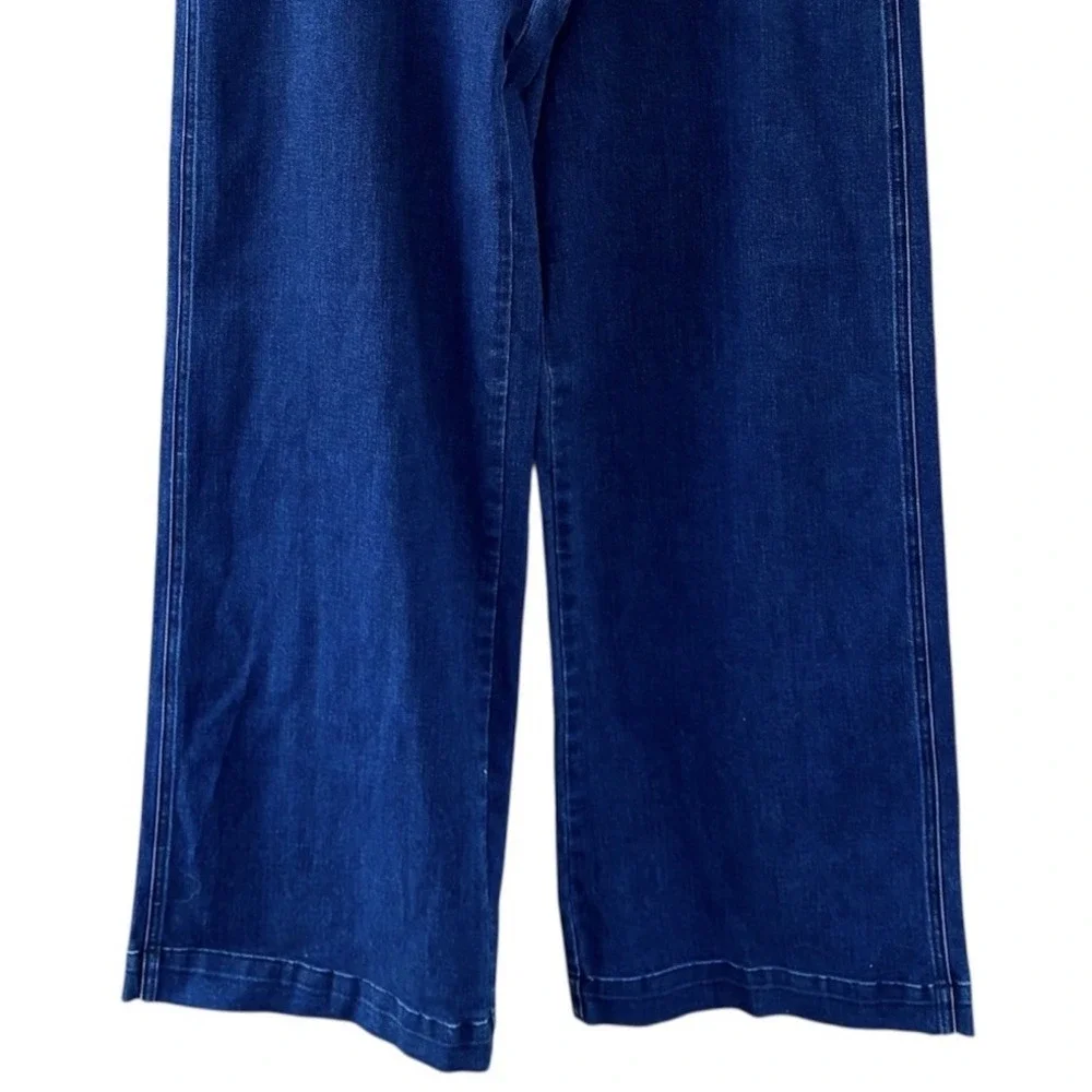Mod Cloth Wide Leg Dark‎ Wash Jeans Back Zip High Rise Womens 12 Hippie Retro